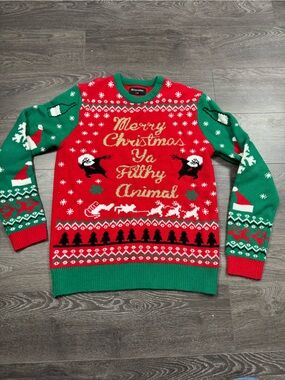 Bluenotes Men’s Large Ugly Christmas Sweater Home Alone Filthy Animal Holiday